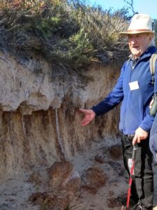 Ian describes textbook example of podzolic soil profile (LR)