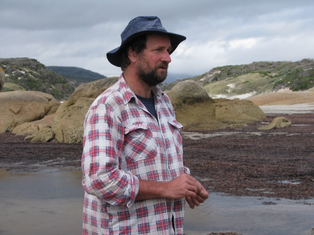 Graeme Edgar, guest marine biologist, at mouth of Modder River
